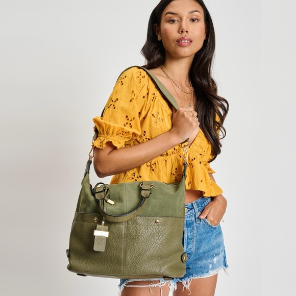 NWT-Mode Luxe-London mixed material, satchel color olive. - Picture 2 of 7